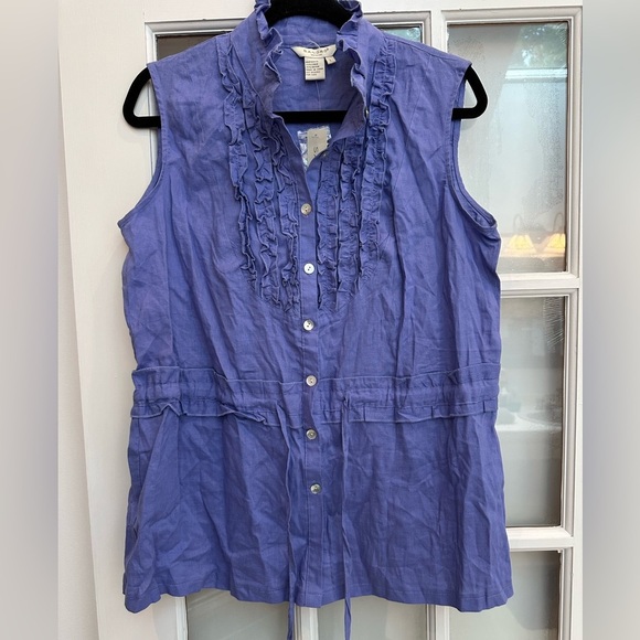 Sandro Lavender Lilac Blue Linen Ruffle Button-Down Blouse Size Large L NWT - Picture 1 of 10
